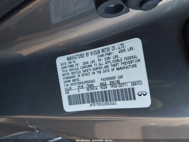 Продажа на аукционе авто 2020 Infiniti Q60 Luxe, vin: JN1EV7EK2LM340440, номер лота: 44678542