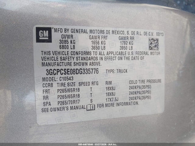 Aukcja sprzedaży 2013 Chevrolet Silverado 1500 Lt, vin: 3GCPCSE08DG335776, numer aukcji: 44678546