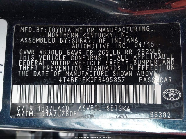 Toyota CAMRY XLE 2015 4T4BF1FK0FR495857 Image 9