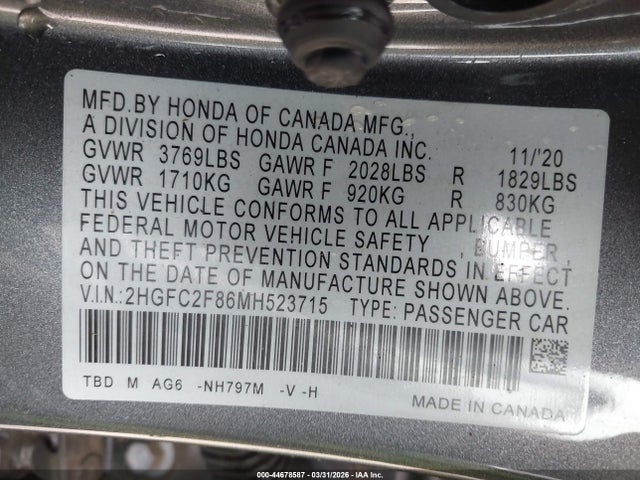 2021 HONDA CIVIC 2HGFC2F86MH523715 Photo 8
