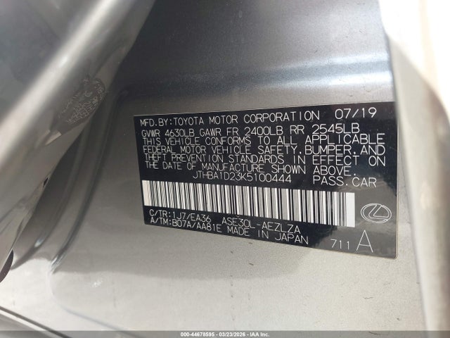 Продаж на аукціоні авто 2019 Lexus Is 300, vin: JTHBA1D23K5100444, номер лоту: 44678595