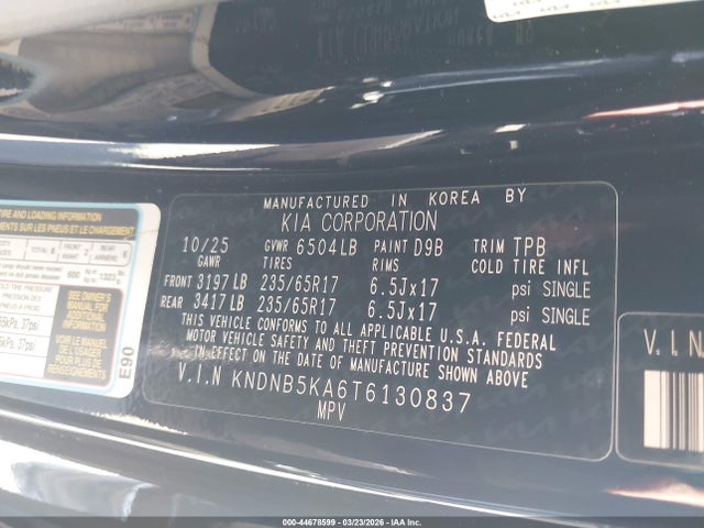Aukcja sprzedaży 2026 Kia Carnival Mpv Hybrid Lxs, vin: KNDNB5KA6T6130837, numer aukcji: 44678599