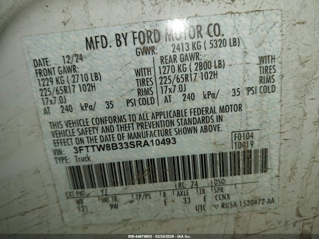 3FTTW8B33SRA10493 Ford Maverick Xl