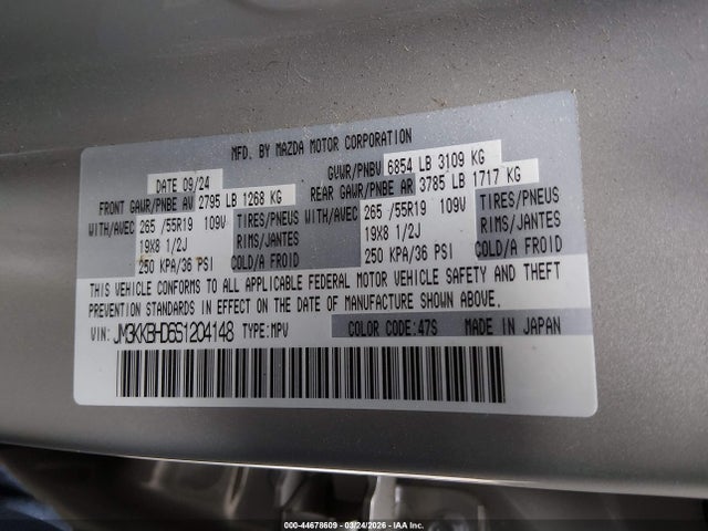 Продаж на аукціоні авто 2025 Mazda Cx-90 3.3 Turbo Preferred Package, vin: JM3KKBHD6S1204148, номер лоту: 44678609