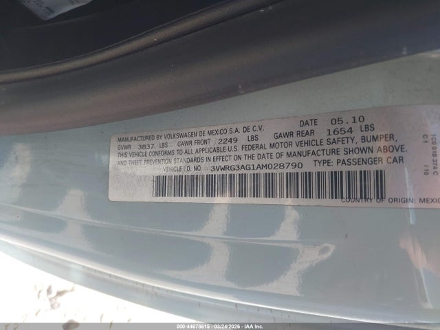 44678615 :رقم المزاد ، 3VWRG3AG1AM028790 vin ، 2010 Volkswagen New Beetle 2.5l Final Edition مزاد بيع