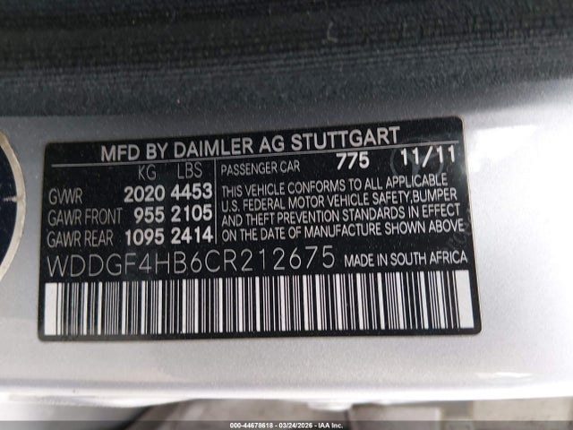 Продажа на аукционе авто 2012 Mercedes-benz C 250 Sport, vin: WDDGF4HB6CR212675, номер лота: 44678618