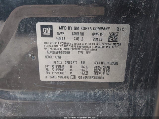 Продаж на аукціоні авто 2015 Buick Encore Premium, vin: KL4CJHSB8FB245658, номер лоту: 44678635