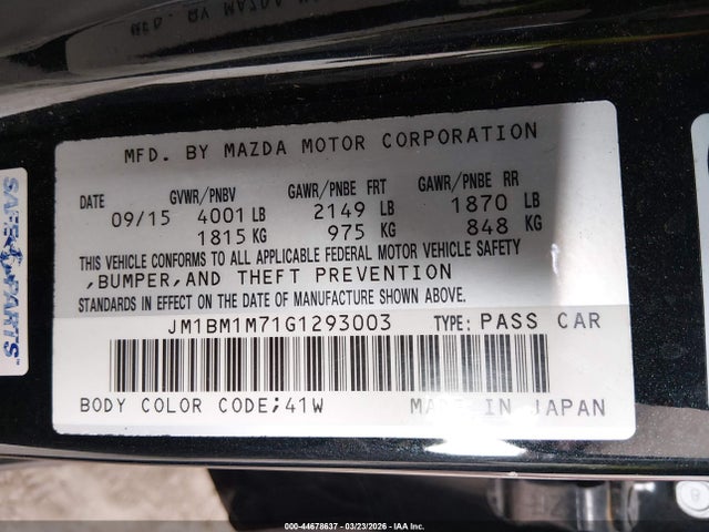 JM1BM1M71G1293003 Mazda Mazda3 I Touring