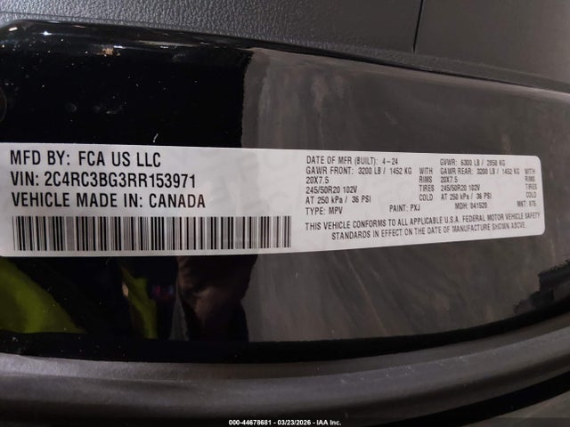 Продажа на аукционе авто 2024 Chrysler Pacifica Touring L Awd, vin: 2C4RC3BG3RR153971, номер лота: 44678681