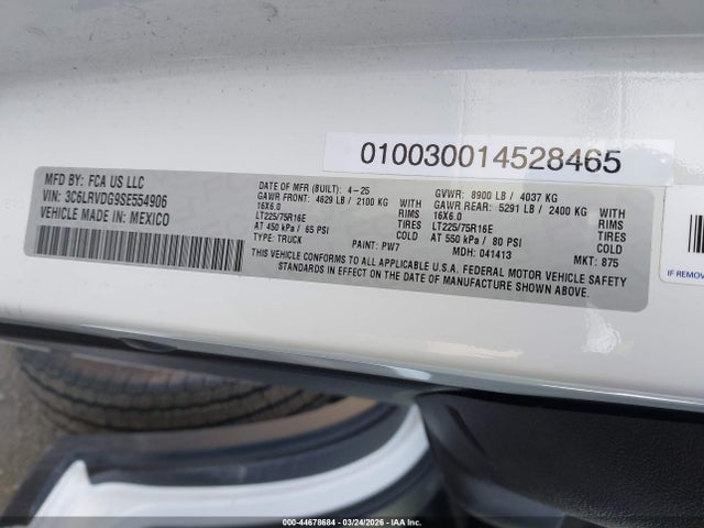 44678684 :رقم المزاد ، 3C6LRVDG9SE554906 vin ، 2025 Ram Promaster 2500 Tradesman High Roof 159 Wb W/pass Seat مزاد بيع