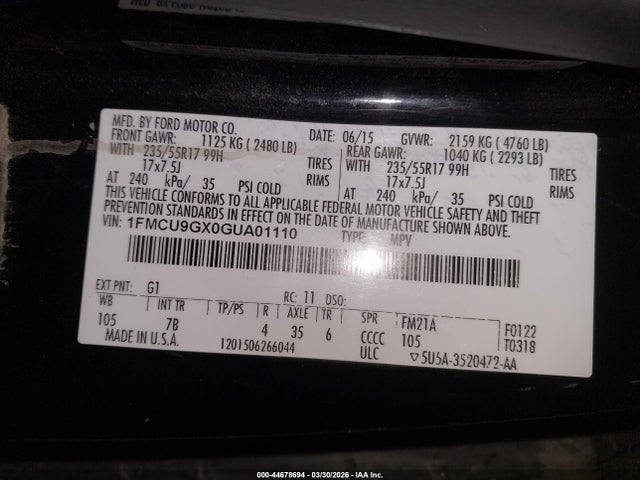 2016 FORD ESCAPE 1FMCU9GX0GUA01110 Photo 8