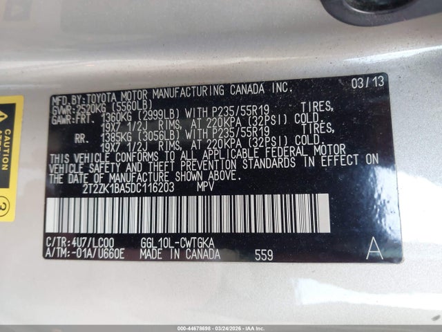2013 Lexus Rx 350 მანქანა იყიდება აუქციონზე, vin: 2T2ZK1BA5DC116203, აუქციონის ნომერი: 44678698
