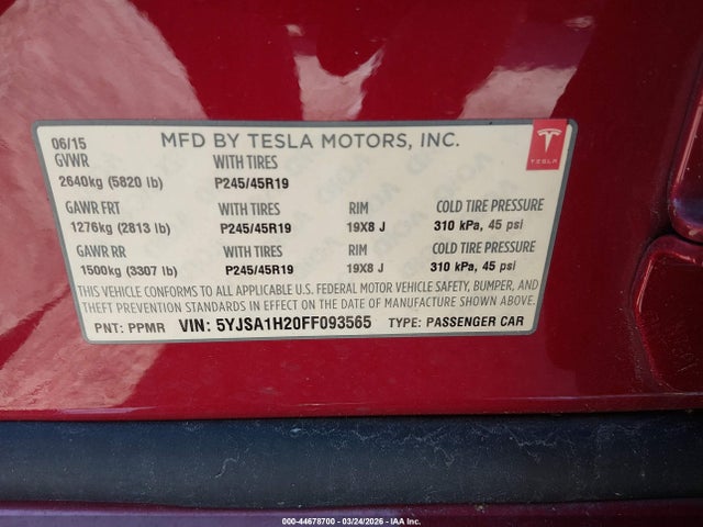 2015 TESLA MODEL S 5YJSA1H20FF093565 Photo 8
