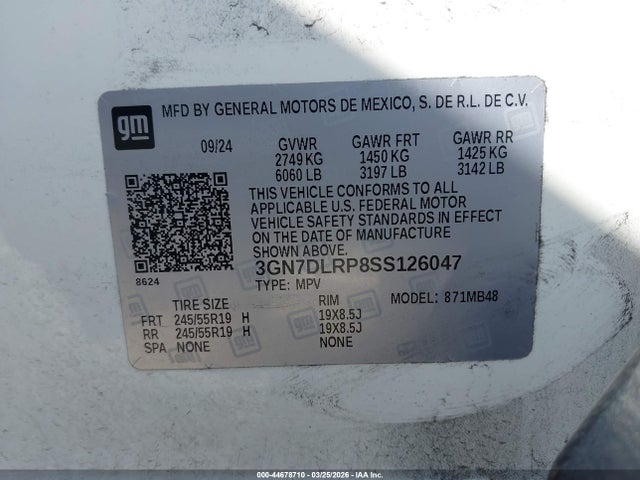 3GN7DLRP8SS126047 Chevrolet Equinox Ev Lt