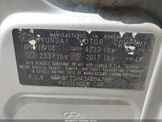 2003 HYUNDAI SONATA KMHWF35H43A884799 Photo 8