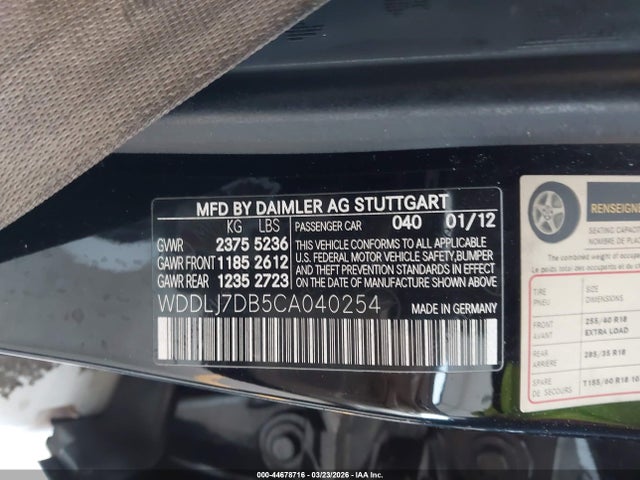 Aukcja sprzedaży 2012 Mercedes-benz Cls 550, vin: WDDLJ7DB5CA040254, numer aukcji: 44678716