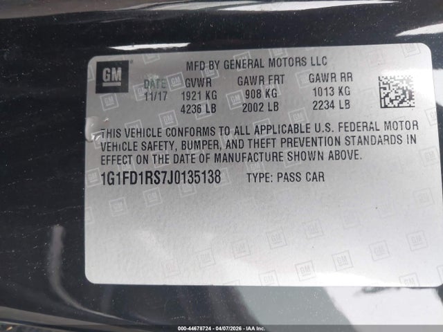 Продаж на аукціоні авто 2018 Chevrolet Camaro 2lt, vin: 1G1FD1RS7J0135138, номер лоту: 44678724
