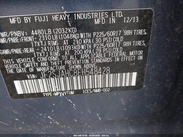JF2SJAHC8EH548428 Subaru Forester 2.5i Limited