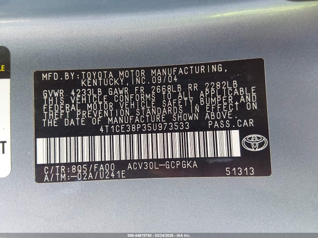 44678750 :رقم المزاد ، 4T1CE38P35U973533 vin ، 2005 Toyota Camry Solara Sle مزاد بيع