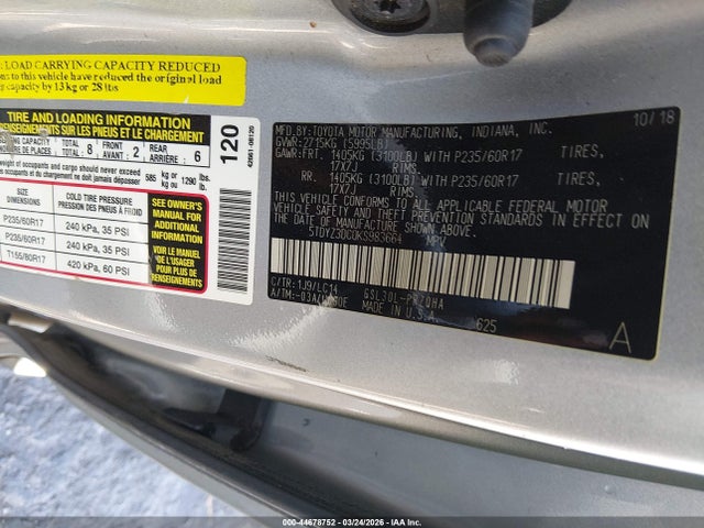 Aukcja sprzedaży 2019 Toyota Sienna Xle 8 Passenger, vin: 5TDYZ3DC0KS983664, numer aukcji: 44678752