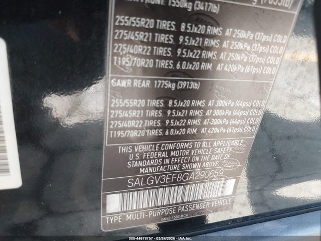 2016 LAND ROVER RANGE ROVER SALGV3EF8GA290659 Photo 8