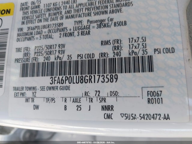 Ford Fusion Hybrid Se 2016 3FA6P0LU8GR173589 Image 9