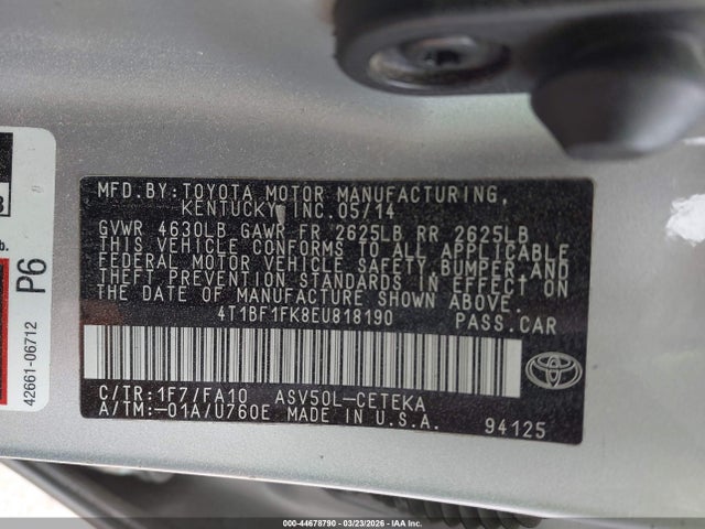 Продажа на аукционе авто 2014 Toyota Camry L, vin: 4T1BF1FK8EU818190, номер лота: 44678790