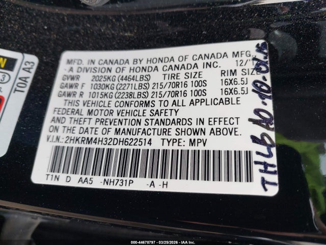 Aukcja sprzedaży 2013 Honda Cr-v Lx, vin: 2HKRM4H32DH622514, numer aukcji: 44678797
