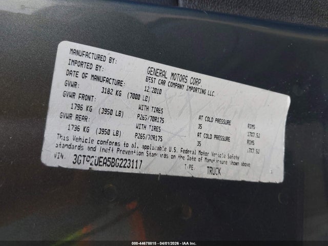 Продаж на аукціоні авто 2011 Gmc Sierra 1500 Sl, vin: 3GTP2UEA5BG223117, номер лоту: 44678815