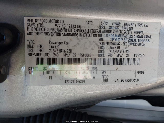 Aukcja sprzedaży 2013 Ford Focus Se, vin: 1FADP3F29DL186638, numer aukcji: 44678832