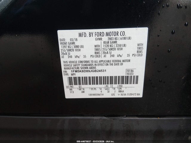 Ford EXPLORER XLT 2018 1FM5K8D89JGB24531 Image 9