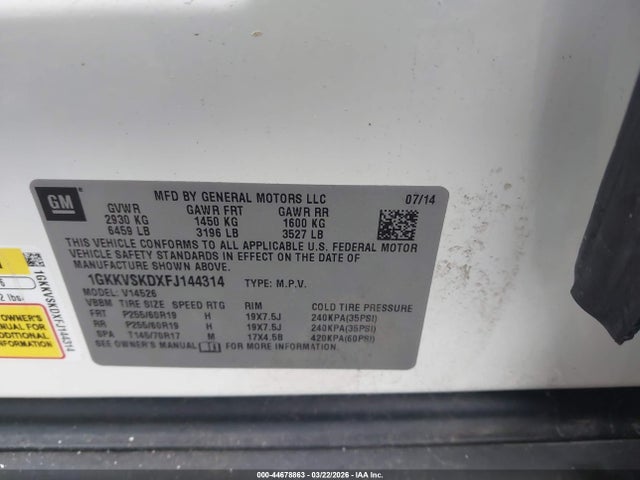Продажа на аукционе авто 2015 Gmc Acadia Slt-2, vin: 1GKKVSKDXFJ144314, номер лота: 44678863