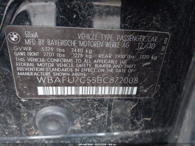 Aukcja sprzedaży 2011 Bmw 535i Xdrive, vin: WBAFU7C55BC872008, numer aukcji: 44678864