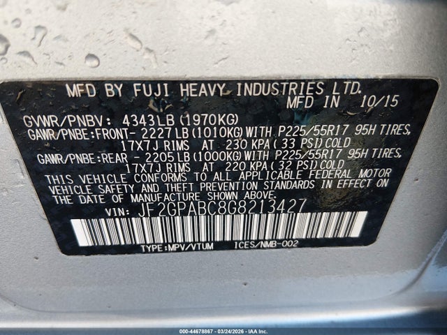 Aukcja sprzedaży 2016 Subaru Crosstrek 2.0i Premium, vin: JF2GPABC8G8213427, numer aukcji: 44678867