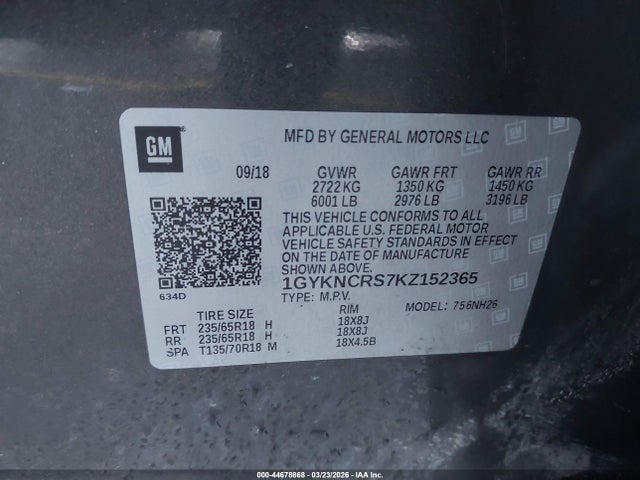 Продаж на аукціоні авто 2019 Cadillac Xt5 Luxury, vin: 1GYKNCRS7KZ152365, номер лоту: 44678868