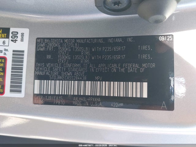5TDJRKECXSS284438 Toyota SIENNA XLE