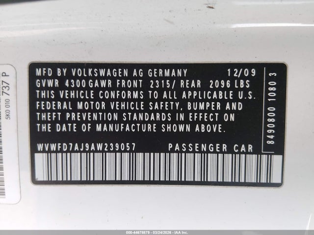 Продаж на аукціоні авто 2010 Volkswagen Gti 2-door, vin: WVWFD7AJ9AW239057, номер лоту: 44678879