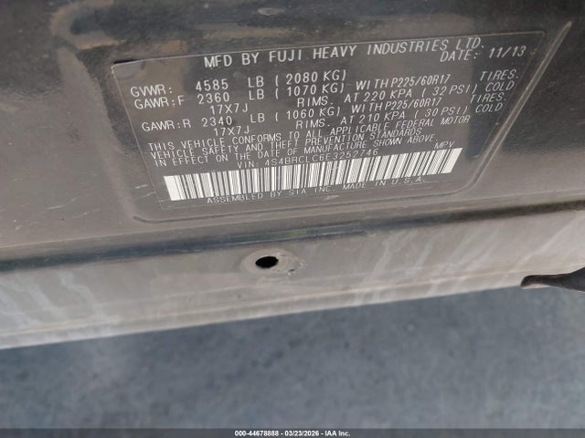 44678888 :رقم المزاد ، 4S4BRCLC6E3252746 vin ، 2014 Subaru Outback 2.5i Limited مزاد بيع