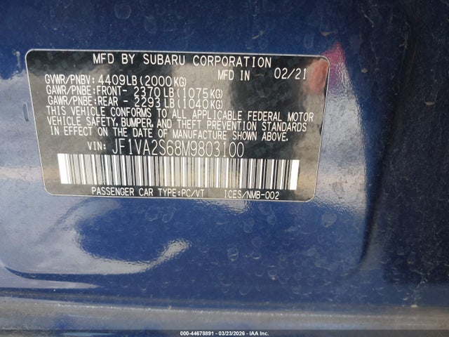 JF1VA2S68M9803100 Subaru Wrx Sti