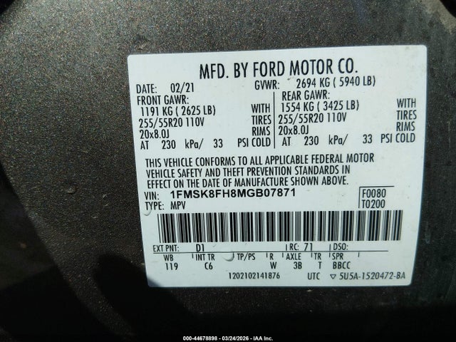 1FMSK8FH8MGB07871 Ford Explorer Limited