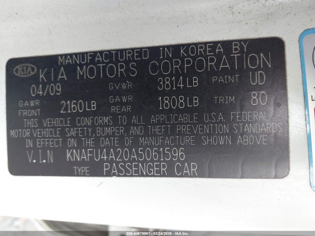 Aukcja sprzedaży 2010 Kia Forte Ex, vin: KNAFU4A20A5061596, numer aukcji: 44678961