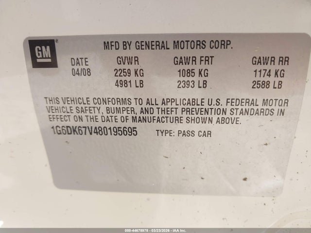 2008 CADILLAC STS 1G6DK67V480195695 Photo 8