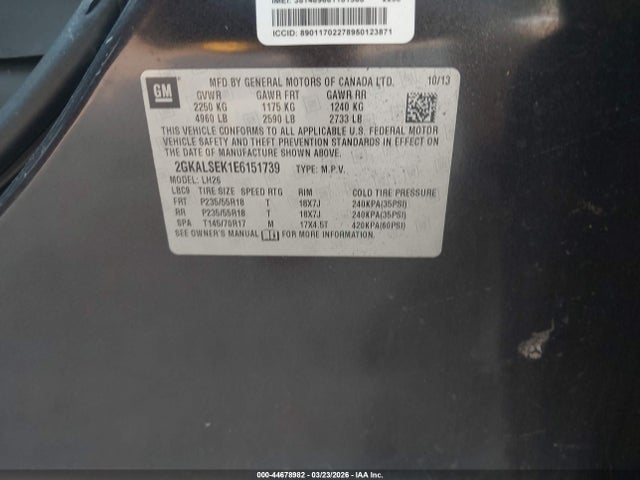 44678982 :رقم المزاد ، 2GKALSEK1E6151739 vin ، 2014 Gmc Terrain Slt-1 مزاد بيع