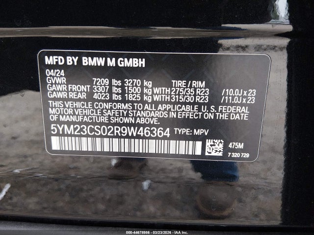 Продаж на аукціоні авто 2024 Bmw Xm, vin: 5YM23CS02R9W46364, номер лоту: 44678986