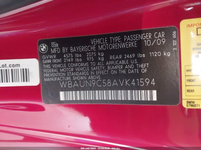 2010 BMW 135I WBAUN9C58AVK41594 Photo 8