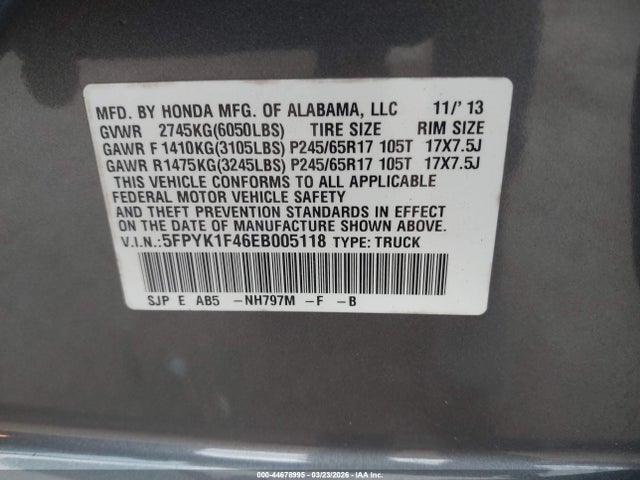 2014 HONDA RIDGELINE 5FPYK1F46EB005118 Photo 8