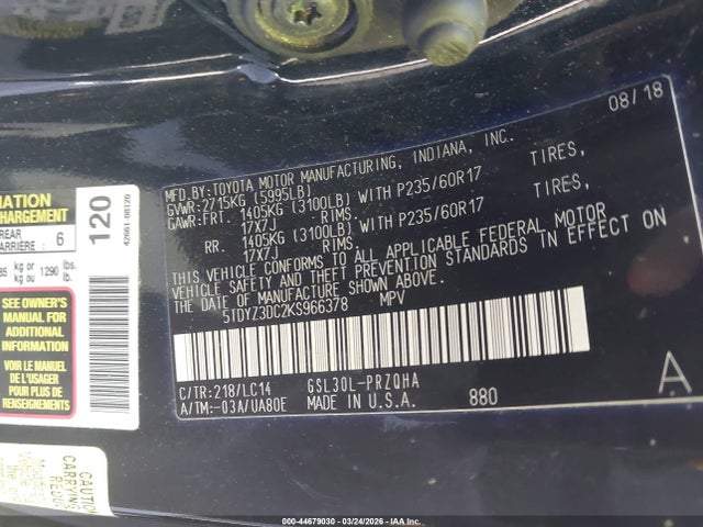 2019 TOYOTA SIENNA 5TDYZ3DC2KS966378 Photo 8