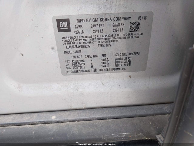 Aukcja sprzedaży 2019 Buick Encore Fwd Preferred, vin: KL4CJASB1KB709035, numer aukcji: 44679043