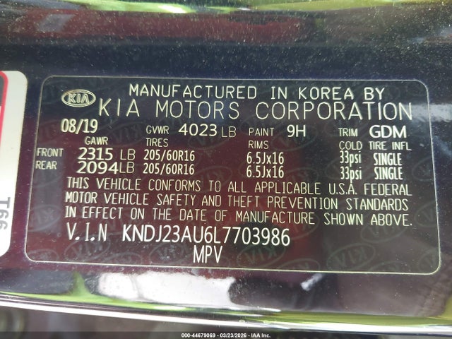 2020 Kia Soul Lx მანქანა იყიდება აუქციონზე, vin: KNDJ23AU6L7703986, აუქციონის ნომერი: 44679069
