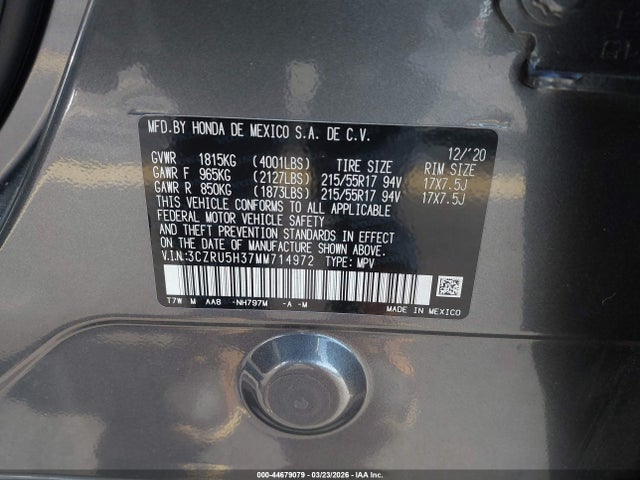 Aukcja sprzedaży 2021 Honda Hr-v 2wd Lx, vin: 3CZRU5H37MM714972, numer aukcji: 44679079